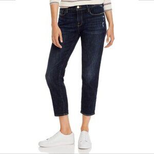 Frame Denim le Garcon Crop distressed jeans denim blue dark wash boyfriend 34